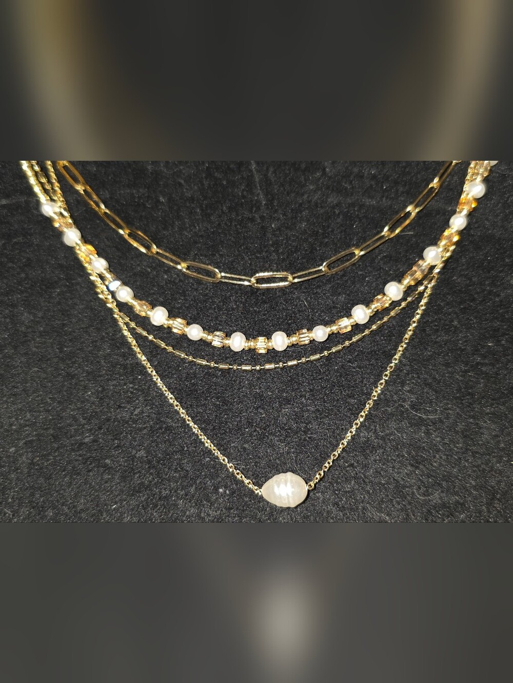 4 Layer Goldtone/Faux Pearl Necklace Set